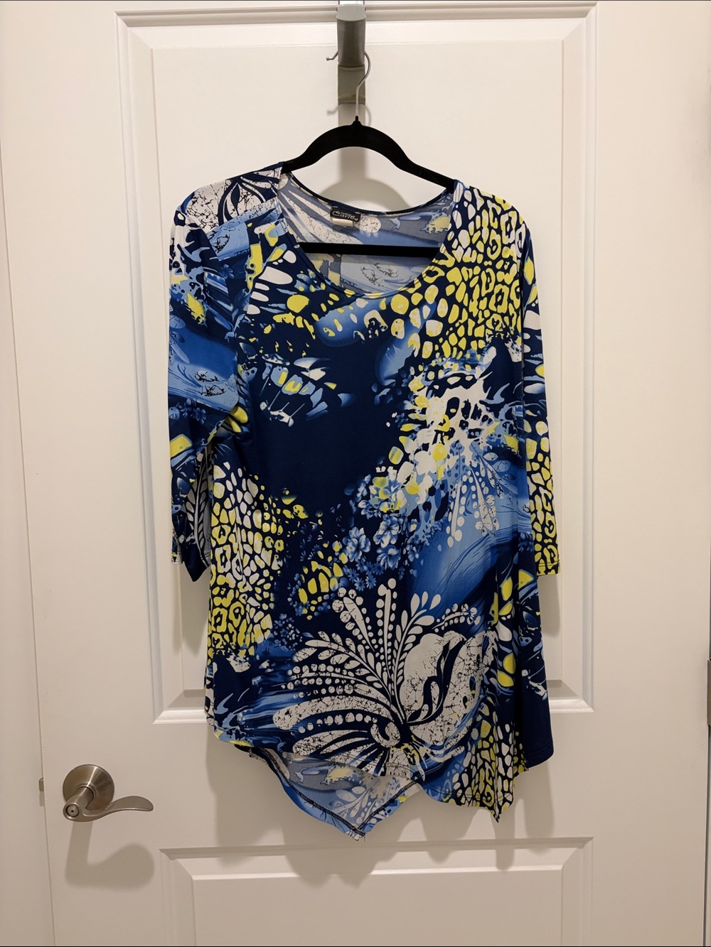 Abstract Blue & Yellow V-Neck Tunic Top